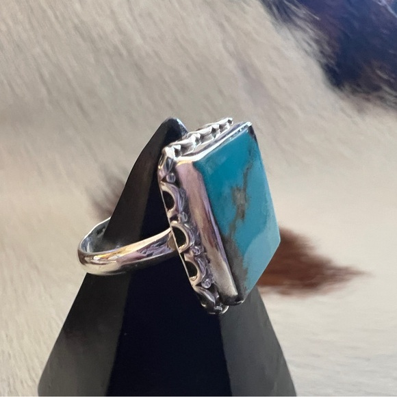 ❤️ Natural Kingman Turquoise  Statement Navajo Western Sterling Ring Size 6.5 - Picture 3 of 15